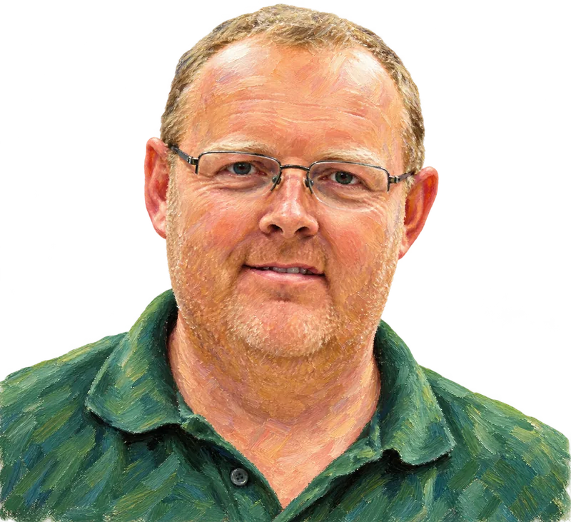 Oil painting style portrait of Paul Mathewson