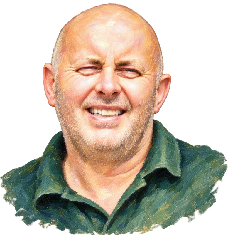 Oil painting style portrait of Dave Mathewson